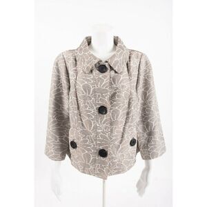 Worth Womens Jacket Blazer Sz 16 Brown White Floral Button Front 3/4 sleeve